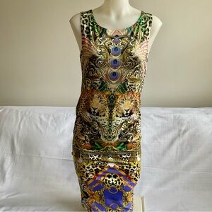 Crimson Ivy | Leopard Baroque Rhinestone Bodycon Midi Dress Made USA | L